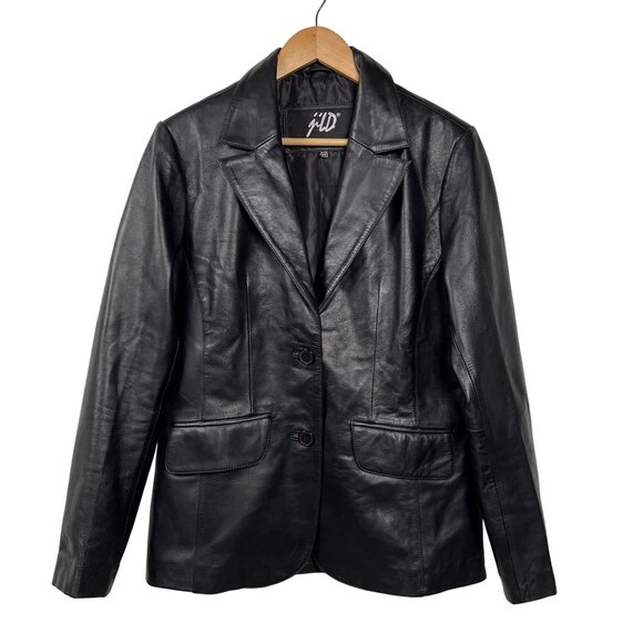 Jild Womens Black Leather Coat / Blazer Size Medium - 20" pit to pit 27" length - Picture 1 of 4